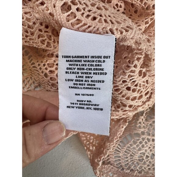 Ruby Rd Cardigan 2X Pink Mesh Asymmetrical Beach Cover-Up Lagenlook Cottagecore - Picture 8 of 10